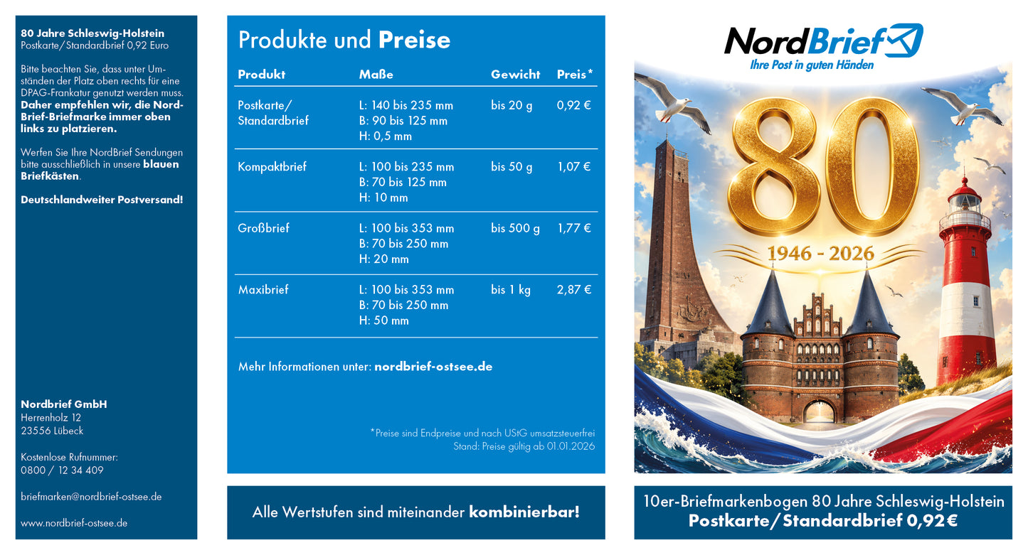 10er-Markenheft Postkarte & Standardbrief "80 Jahre S-H"
