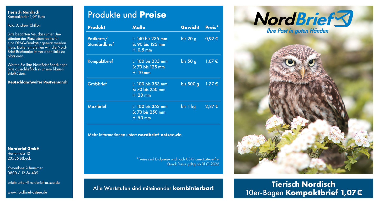 10er-Markenheft Kompaktbrief "Tierisch Nordisch"