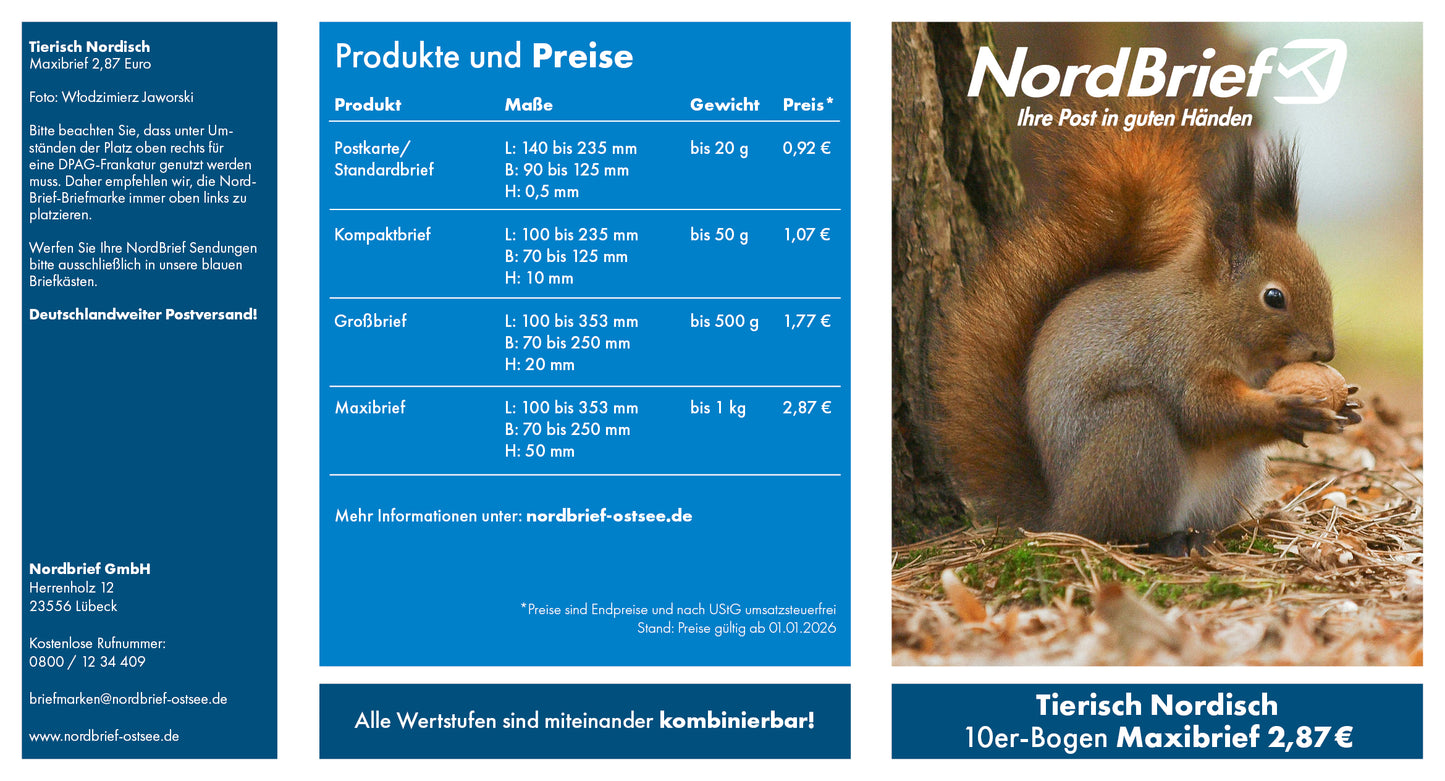 10er-Markenheft Maxibrief "Tierisch Nordisch"