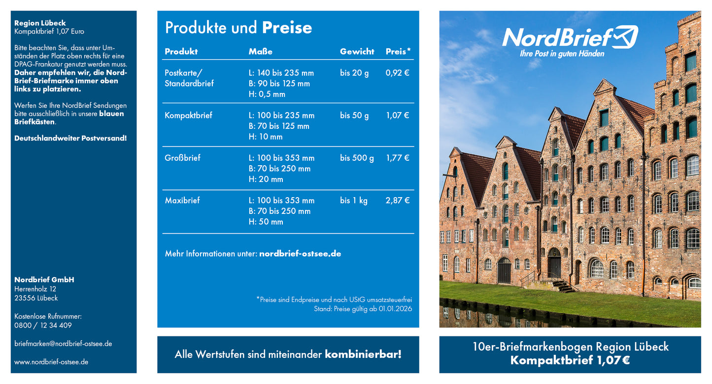 10er-Markenheft Kompaktbrief "Region Lübeck"