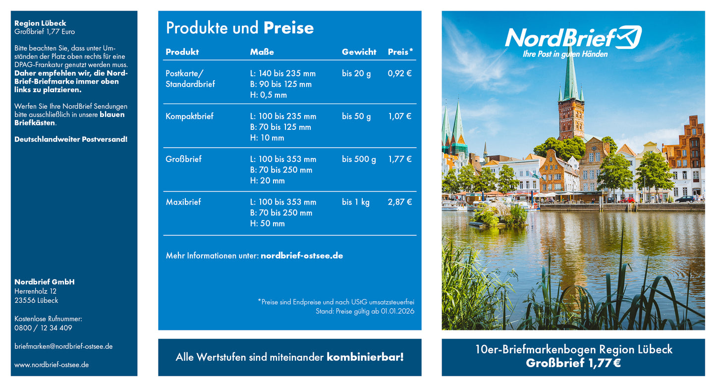 10er-Markenheft Großbrief "Region Lübeck"