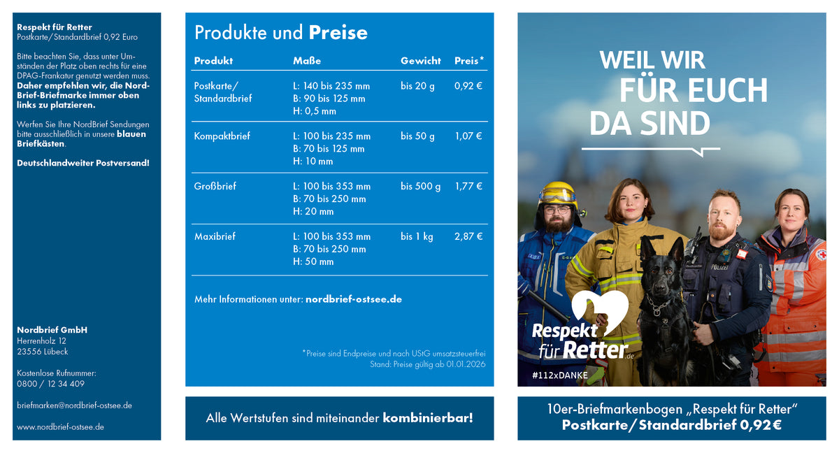 10er-Markenheft Postkarte & Standardbrief "Respekt für Retter"