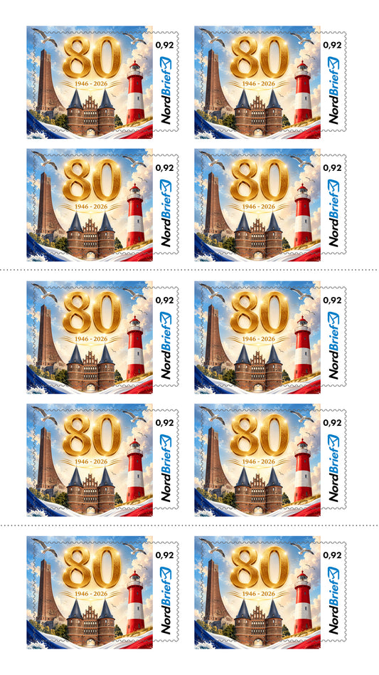 10er-Markenheft Postkarte & Standardbrief "80 Jahre S-H"