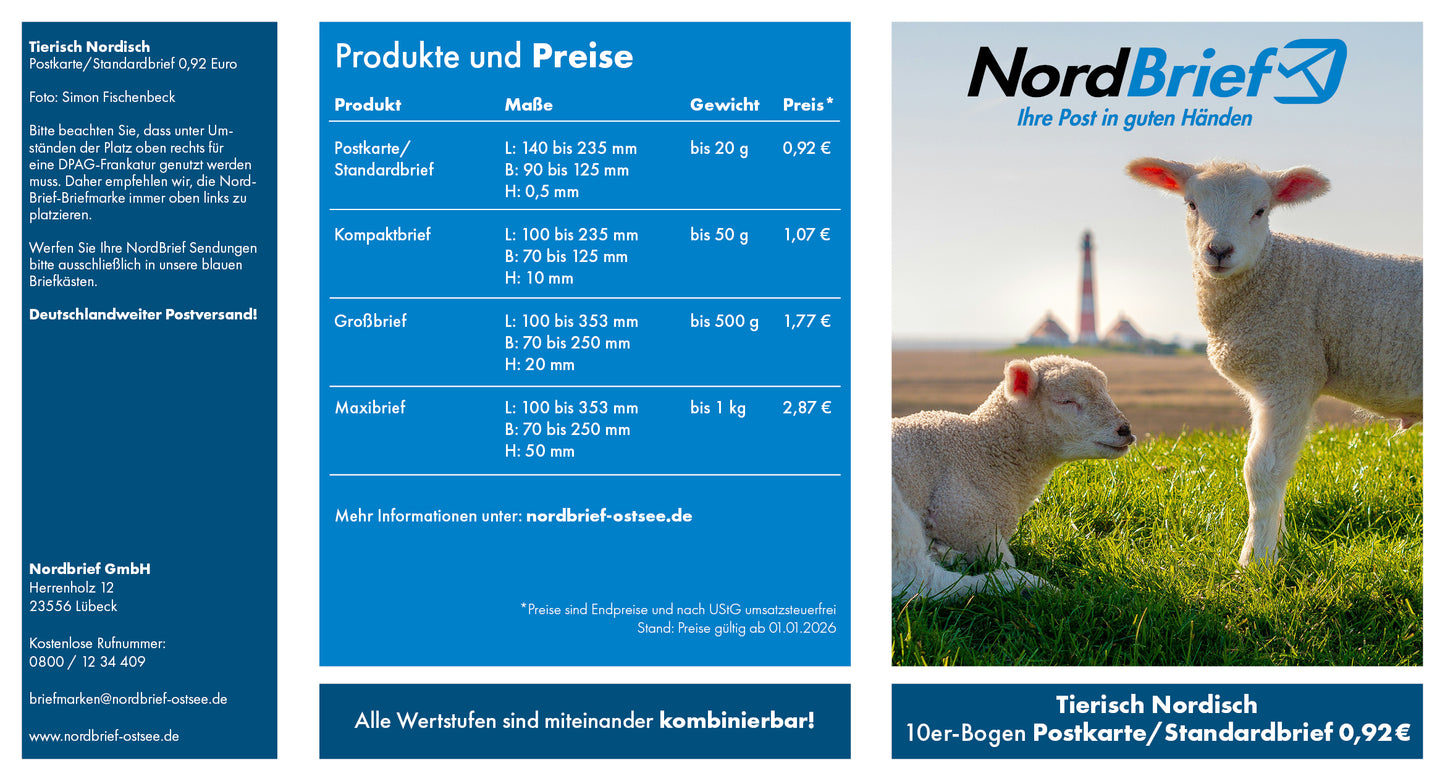 10er-Markenheft Postkarte & Standardbrief "Tierisch Nordisch"