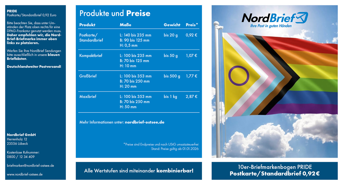 10er-Markenheft Postkarte & Standardbrief "PRIDE"