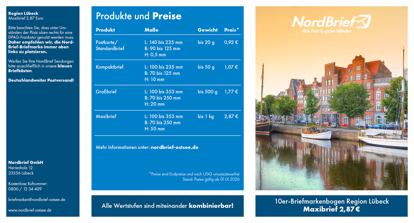 10er-Markenheft Maxibrief "Region Lübeck"