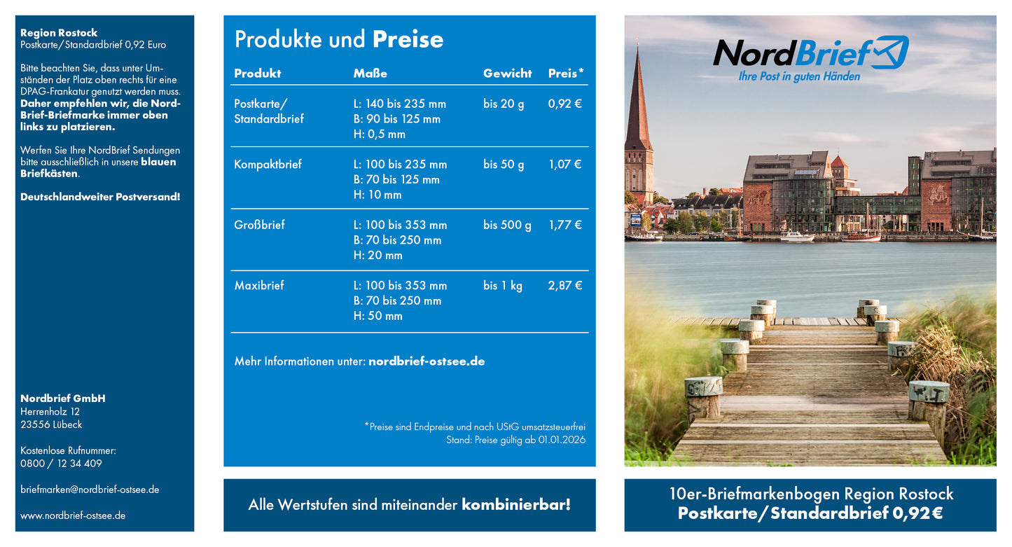 10er-Markenheft Postkarte & Standardbrief "Region Rostock"