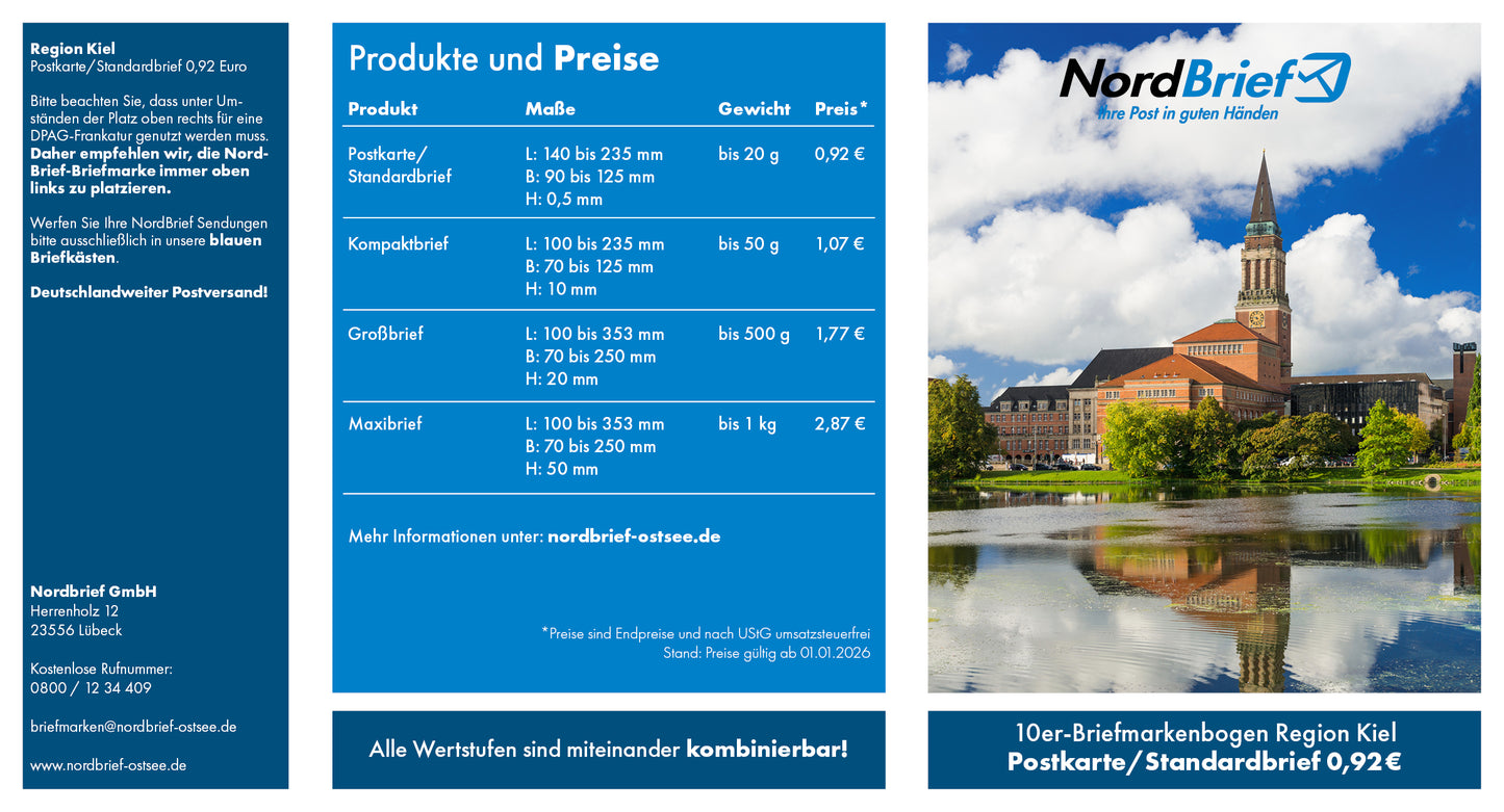 10er-Markenheft Postkarte & Standardbrief "Region Kiel"