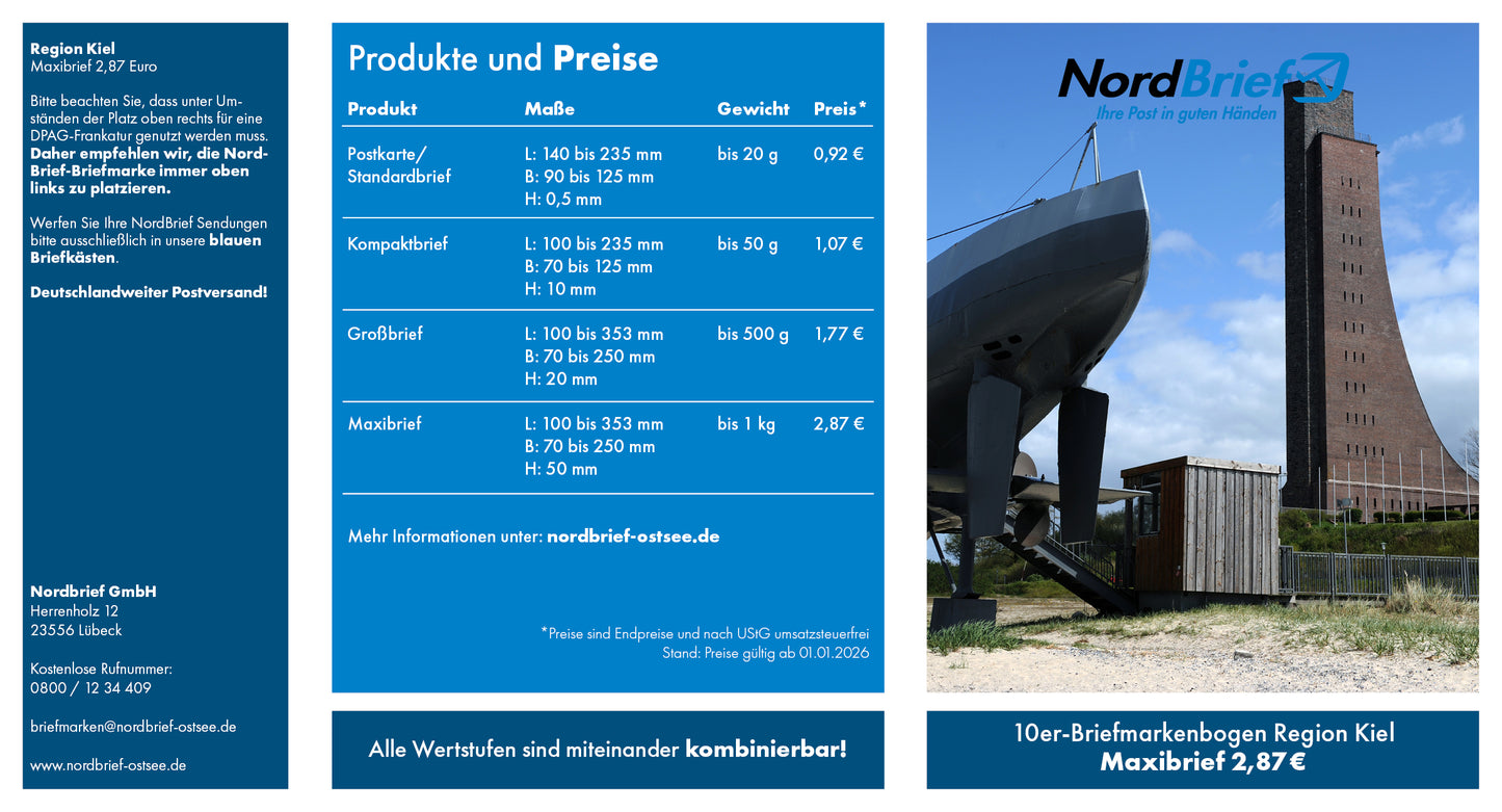 10er-Markenheft Maxibrief "Region Kiel"