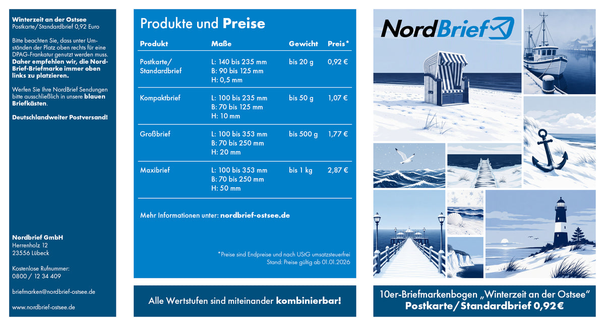 10er-Markenheft Postkarte & Standardbrief "Winterzeit an der Ostsee"