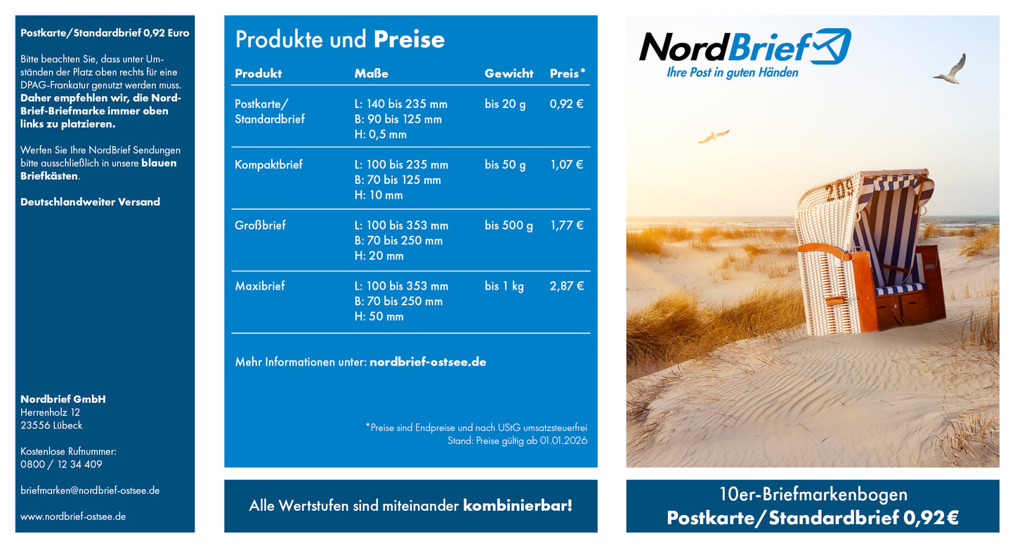 10er-Markenheft Postkarte & Standardbrief "Ostsee"